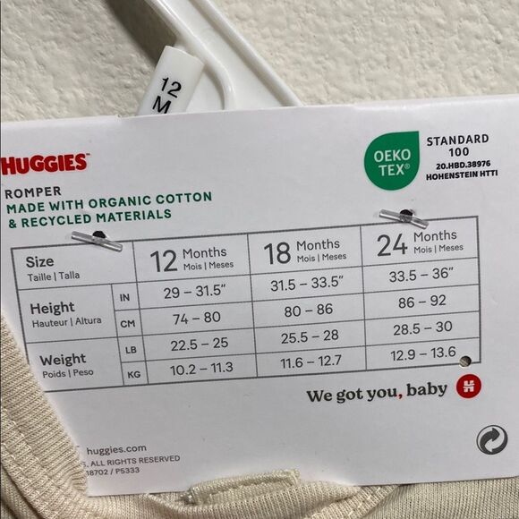 Huggies Babywear Organic Cotton Romper‎ Set 2-Pack Dinosaurs & Stripes 12M - Picture 9 of 10